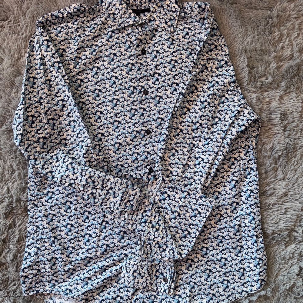 Express Blue and White Floral Shirt‎
